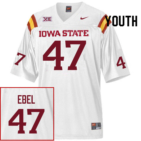 Youth #47 Kooper Ebel Iowa State Cyclones College Football Jerseys Stitched Sale-White - Click Image to Close
